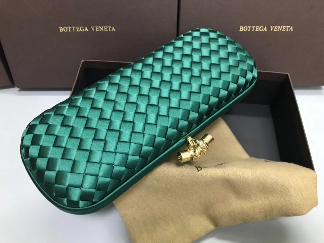 Style No. 8651, upgraded version of full silk evening bag inside and outside~~~INTRECCIATO woven IMPERO STRETCH KNOT clutch bag, hand-woven silk, smooth satin piping, Intrecciato engraved metal buckle, silk satin lining. Large size: 25cm*10cm*5cm